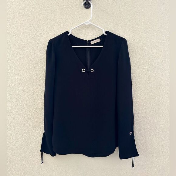 Ramy Brook Long Sleeve Alexa Grommet V-Neck Silk Blend Blouse M - Picture 1 of 12